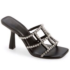 Open Edit Sandals Size 7 Black Open Toe Sparkling Crystals Lightweight